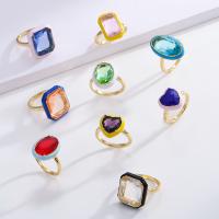 Cink Alloy Finger Ring, zlatna boja pozlaćen, različitih stilova za izbor & za žene & emajl & s kubni cirkonij, više boja za izbor, nikal, olovo i kadmij besplatno, Veličina:6, Prodano By PC