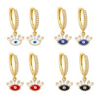 Evil Eye Earrings, Brass, 18K gold plated, micro pave cubic zirconia & for woman & enamel, more colors for choice, nickel, lead & cadmium free, 26x12mm, Sold By Pair