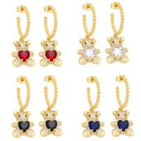 Cubic Zirconia Micro Pave Brass Earring Bear 18K gold plated micro pave cubic zirconia & for woman nickel lead & cadmium free Sold By Pair
