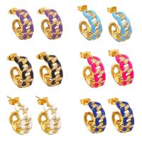 Cubic Zirconia Micro Pave Brass Earring 18K gold plated micro pave cubic zirconia & for woman & enamel nickel lead & cadmium free Sold By Pair