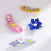 Hair Snap Clips Resin with Iron silver color plated & for woman & with glass rhinestone & enamel Sold By PC