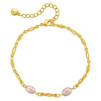 Freshwater Cultured Pearl Bracelet, Brass, with Freshwater Pearl, with 2.36inch extender chain, 18K gold plated, fashion jewelry & for woman, golden, nickel, lead & cadmium free, Length:Approx 6.49 Inch, Sold By PC