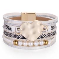 PU Leather Cord Bracelets with Plastic Pearl & Zinc Alloy multilayer & for woman 30mm Inner Approx 60mm Sold By PC