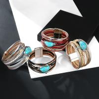 PU Leather Cord Bracelets, with turquoise & Tibetan Style, multilayer & for woman, more colors for choice, 25mm, Inner Diameter:Approx 60mm, Sold By PC