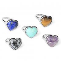 Natural Gemstone Finger Ring Zinc Alloy with Gemstone Heart platinum color plated Adjustable & Unisex 56mm 17.8mm Sold By PC