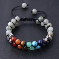 Gemstone Bracelets, Tibetan Style, with Gemstone & Cotton Cord, Double Layer & different materials for choice & Unisex, nickel, lead & cadmium free, 8mm, Length:Approx 7.28 Inch, Sold By PC