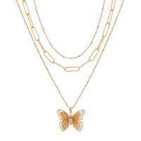 Multi Layer Necklace, Tibetan Style, Butterfly, gold color plated, three layers & fashion jewelry & for woman, golden, nickel, lead & cadmium free, 27x23mm, Length:38 cm, 45 cm, 50 cm, Sold By PC