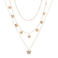 Multi Layer Necklace Zinc Alloy with 5cm extender chain Butterfly gold color plated three layers & fashion jewelry & for woman golden nickel lead & cadmium free Length 38 cm 42 cm 47 cm Sold By PC