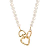 Plastik-Perlenkette, Kunststoff Perlen, mit Zinklegierung, Herz, goldfarben plattiert, Modeschmuck & für Frau, weiß, frei von Nickel, Blei & Kadmium, Länge:45 cm, verkauft von PC
