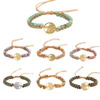 Gemstone Bracelets Natural Stone with Polyester Cord & 304 Stainless Steel Tree Vacuum Ion Plating fashion jewelry & Unisex & adjustable nickel lead & cadmium free Length 14-30 cm Sold By PC