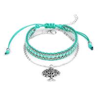 Crystal Bracelets Zinc Alloy with Polyester Cord & Crystal Tree silver color plated 2 pieces & fashion jewelry & adjustable & for woman green nickel lead & cadmium free Sold By Set