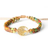 Gemstone Bracelets Unakite with Polyester Cord & 304 Stainless Steel with 11cm extender chain Tree handmade fashion jewelry & Unisex & adjustable mixed colors Length 17 cm Sold By PC