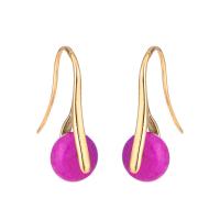 Natural Gemstone Earrings Natural Stone with Zinc Alloy Flat Round plated fashion jewelry & folk style & for woman nickel lead & cadmium free Sold By Pair