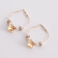 Zinc Alloy Drop Earrings with Plastic Pearl Heart gold color plated fashion jewelry & for woman & with rhinestone golden nickel lead & cadmium free 50mm 20mm Sold By Pair