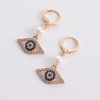 Evil Eye Earrings Zinc Alloy with Plastic Pearl Horse Eye gold color plated fashion jewelry & evil eye pattern & for woman & with rhinestone golden nickel lead & cadmium free 50mm 20mm Sold By Pair