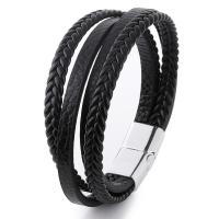 PU Leather Cord Bracelets Zinc Alloy with PU Leather plated multilayer & braided bracelet & for man 200mm Sold By PC