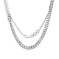 Collana Multi strato, Titantium acciaio, with perla in plastica, gioielli di moda & unisex, colore originale, 520mm, Venduto da PC