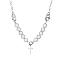 Plastik perle halskæde, Titanium Stål, med Plastic Pearl, Unisex & forskellig størrelse for valg, oprindelige farve, Solgt af PC