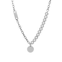 Titanium stål halskæde, med Plastic Pearl, Unisex & forskellig størrelse for valg, oprindelige farve, Solgt af PC
