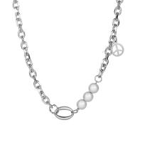 Titanium Steel Necklace, with Plastic Pearl, Vacuum Ion Plating, Unisex & different size for choice, original color, Sold By PC