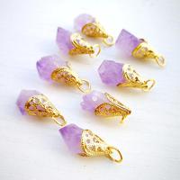 Quartz Gemstone Pendants, Amethyst, with Tibetan Style, purple, 15mm, Sold By PC