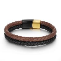 Cowhide Bracelet Titanium Steel with Cowhide Vacuum Ion Plating Double Layer & braided bracelet & for man 215mm Sold By PC