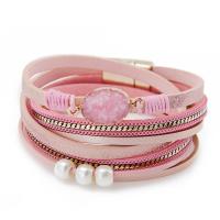 Wrap Bracelet Zinc Alloy with PU Leather gold color plated multilayer & for woman 380mm Sold By PC