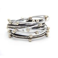 Wrap Bracelet, PU Leather, with Tibetan Style, multilayer & for woman & with rhinestone, more colors for choice, 380mm, Sold By PC
