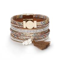 Wrap Bracelet Leather with Zinc Alloy multilayer & for woman & with rhinestone 195mm Sold By PC