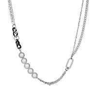Collar de Acero Titanio, Partículas de acero, con Perlas plásticas, unisexo & diverso tamaño para la opción, color original, Vendido por UD