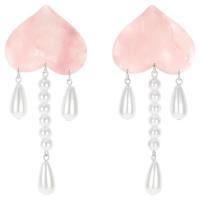 Acrylic Jewelry Earring with Plastic Pearl & Zinc Alloy Heart & for woman pink 86mm Sold By Pair