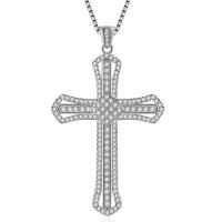 Cubic Zirconia Micro Pave Brass Pendant Cross platinum color plated DIY & micro pave cubic zirconia & hollow nickel lead & cadmium free 55mm Sold By PC