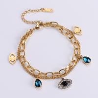 Stainless Steel Jewelry Bracelet 316L Stainless Steel with 1.96inch extender chain Evil Eye 18K gold plated Double Layer & micro pave cubic zirconia & for woman & with rhinestone Length Approx 6.7 Inch Sold By PC