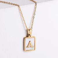 Stainless Steel Jewelry Necklace, 304 Stainless Steel, with White Shell, Alphabet Letter, 18K gold plated, different styles for choice & for woman, 15x13mm, Length:Approx 18 Inch, Sold By PC