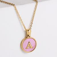 Stainless Steel Jewelry Necklace 304 Stainless Steel with Shell Alphabet Letter 18K gold plated & for woman 16mm Length Approx 18 Inch Sold By PC
