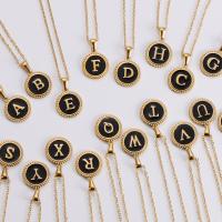 Stainless Steel Jewelry Necklace, 304 Stainless Steel, Flat Round, 18K gold plated, different styles for choice & with letter pattern & for woman & enamel, 16mm, Length:Approx 18 Inch, Sold By PC