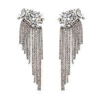 Fashion Fringe Earrings, Tibetan Style, Tassel, plated, for woman & with rhinestone, more colors for choice, nickel, lead & cadmium free, 32x87mm, Sold By Pair
