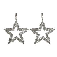 Rhinestone Earring Zinc Alloy Star silver color plated micro pave cubic zirconia & for woman & with rhinestone & hollow Sold By Pair