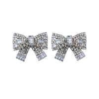 Rhinestone Earring with Zinc Alloy Bowknot micro pave cubic zirconia & for woman Sold By Pair