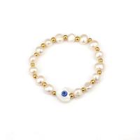 Bracelet Evil Eye bijoux, acier inoxydable 316L, avec coquille blanche & perle d'eau douce cultivée, coeur, Plaqué d'or, bijoux de mode & pour femme, Longueur:Environ 6.5 pouce, Vendu par PC