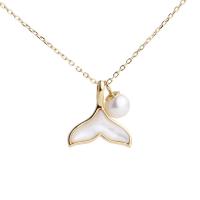 925 Sterling Silver Necklaces, with White Shell & Freshwater Pearl, with 1.57 inch extender chain, Mermaid tail, plated, for woman, more colors for choice, Length:Approx 15.35 Inch, Sold By PC