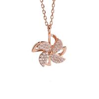 925 Sterling Silver Necklaces, with 1.57 inch extender chain, Pinwheel, plated, rotatable & for woman & with rhinestone, more colors for choice, 13x16mm, Length:Approx 15.35 Inch, Sold By PC