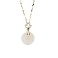 925 Sterling Silver Necklaces with Hetian Jade with 1.57 inch extender chain plated for woman & with rhinestone Length Approx 15.35 Inch Sold By PC