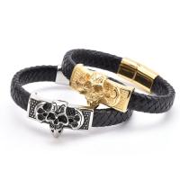 Titanium Steel Bracelet & Bangle, with PU Leather, Vacuum Ion Plating, dyed & Unisex & blacken, more colors for choice, Hole:Approx 3mm, Length:Approx 7.87 Inch, Sold By PC
