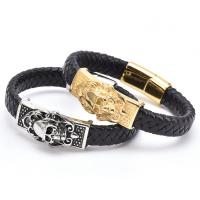 PU Leather Cord Bracelets Titanium Steel with PU Leather Vacuum Ion Plating dyed & Unisex Length Approx 7.87 Inch Sold By PC