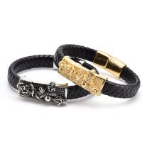 PU Leather Cord Bracelets Titanium Steel with PU Leather Vacuum Ion Plating dyed & Unisex Length Approx 7.87 Inch Sold By PC