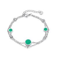Stainless Steel Jewelry Bracelet, 304 Stainless Steel, with Malachite, with 1.57inch extender chain, Double Layer & fashion jewelry & for woman, more colors for choice, Length:Approx 6.5 Inch, Sold By PC