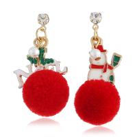 Christmas Earrings, Tibetan Style, with Plush, Christmas Design & fashion jewelry & for woman & with rhinestone, nickel, lead & cadmium free, 40x16mm, Sold By Pair