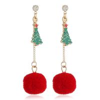 Christmas Earrings, Tibetan Style, with Plush, Christmas Design & fashion jewelry & for woman & with rhinestone, nickel, lead & cadmium free, 60x15mm, Sold By Pair