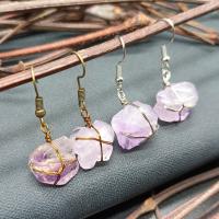 Natural Quartz Earrings, Amethyst, with Brass, fashion jewelry & for woman, more colors for choice, 35mm, Sold By Pair